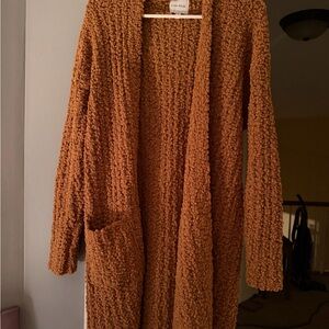 Pink Rose Textured Tan Cardigan